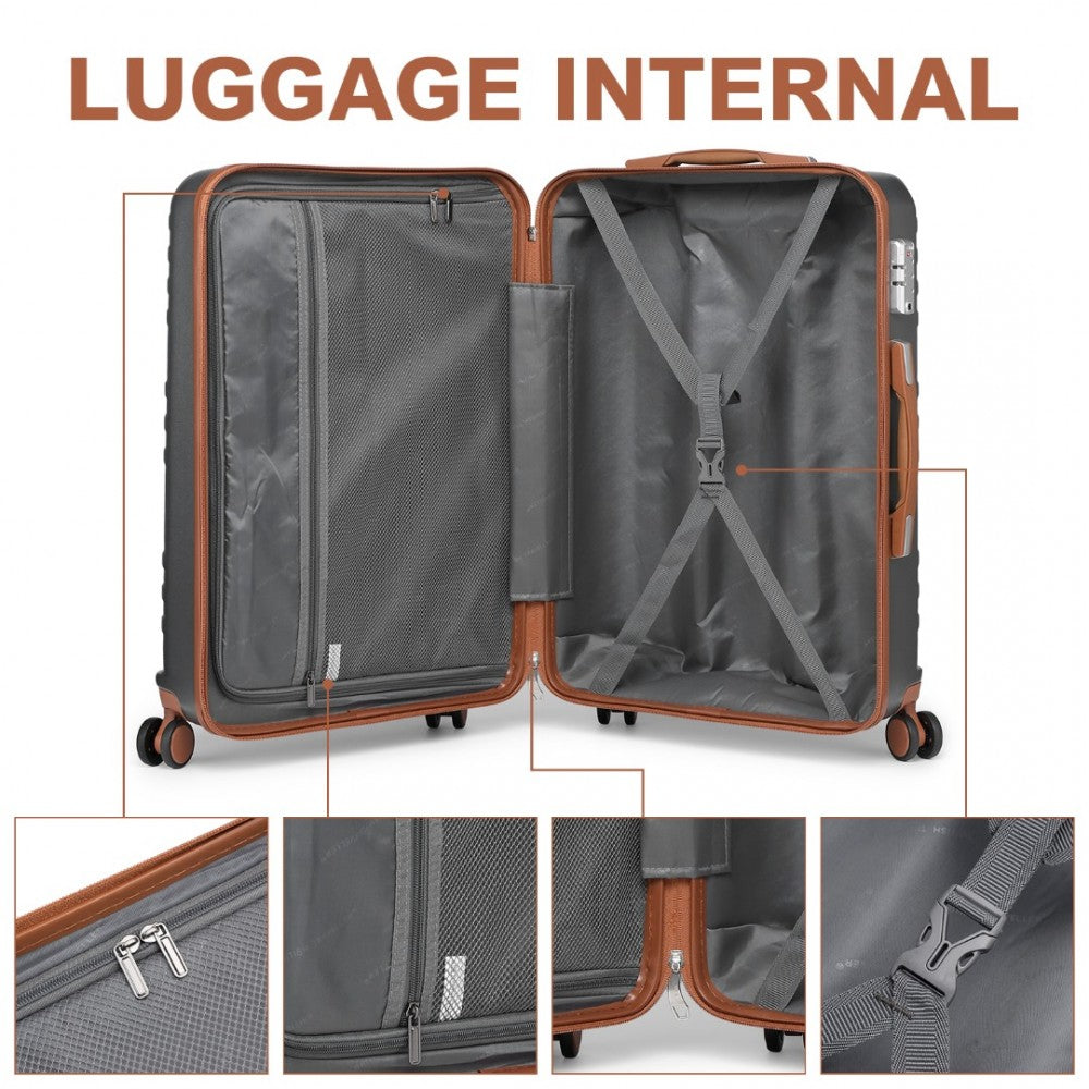 K2391L - British Traveller 24 Inch Durable Polycarbonate and ABS Hard Shell Suitcase With TSA Lock - Grey And Brown - Luggage eStore