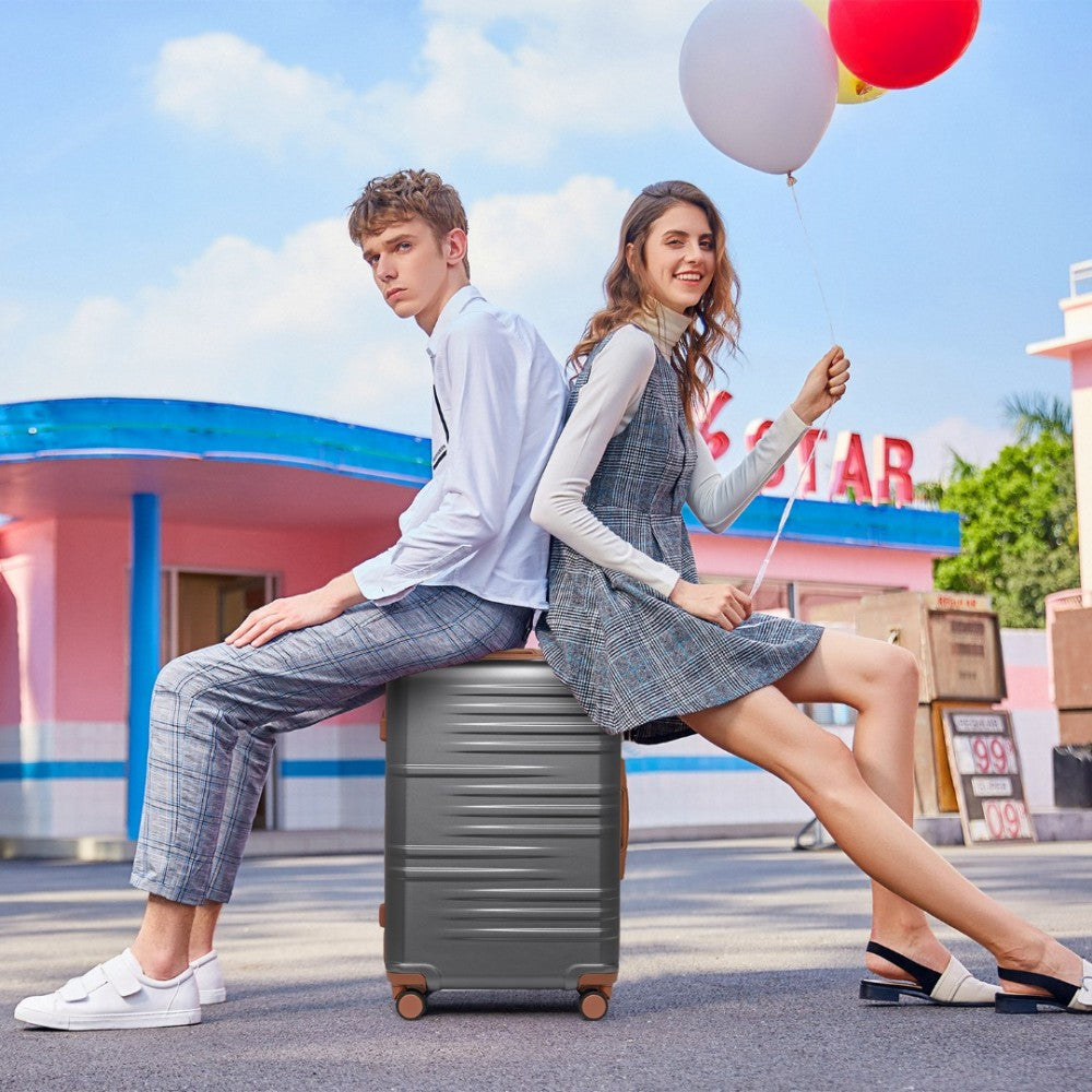 K2391L - British Traveller 24 Inch Durable Polycarbonate and ABS Hard Shell Suitcase With TSA Lock - Grey And Brown - Luggage eStore