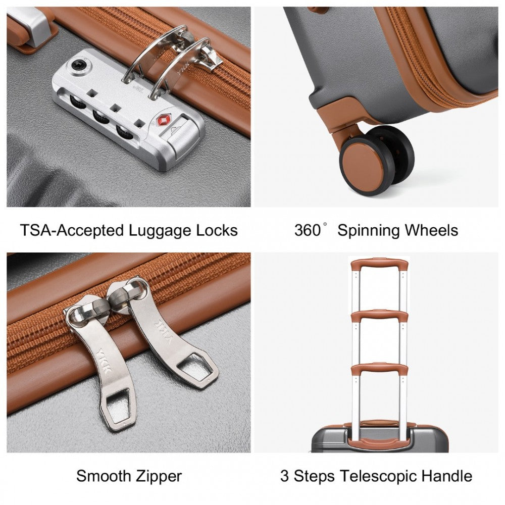 K2391L - British Traveller 24 Inch Durable Polycarbonate and ABS Hard Shell Suitcase With TSA Lock - Grey And Brown - Luggage eStore