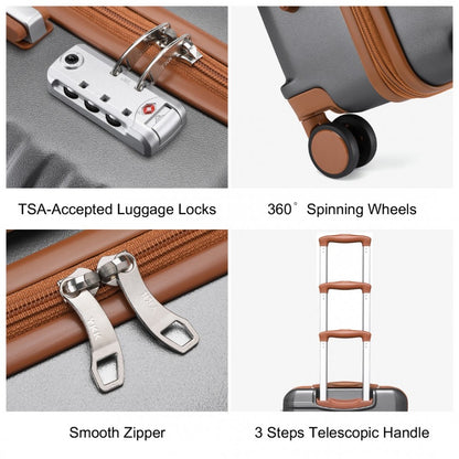 K2391L - British Traveller 24 Inch Durable Polycarbonate and ABS Hard Shell Suitcase With TSA Lock - Grey And Brown - Luggage eStore