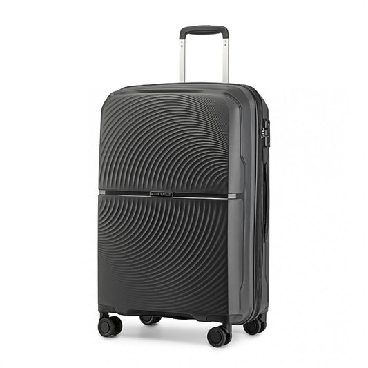 K2393L - British Traveller 20 Inch Spinner Hard Shell PP Suitcase With TSA Lock - Black - Luggage eStore
