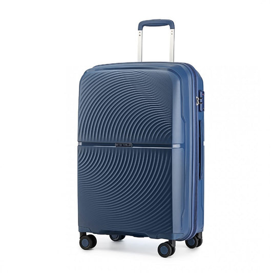 K2393L - British Traveller 20 Inch Spinner Hard Shell PP Suitcase With TSA Lock - Navy - Luggage eStore