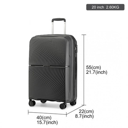 K2393L - British Traveller 3 Pcs Set Spinner Hard Shell PP Suitcase With TSA Lock - Black - Luggage eStore