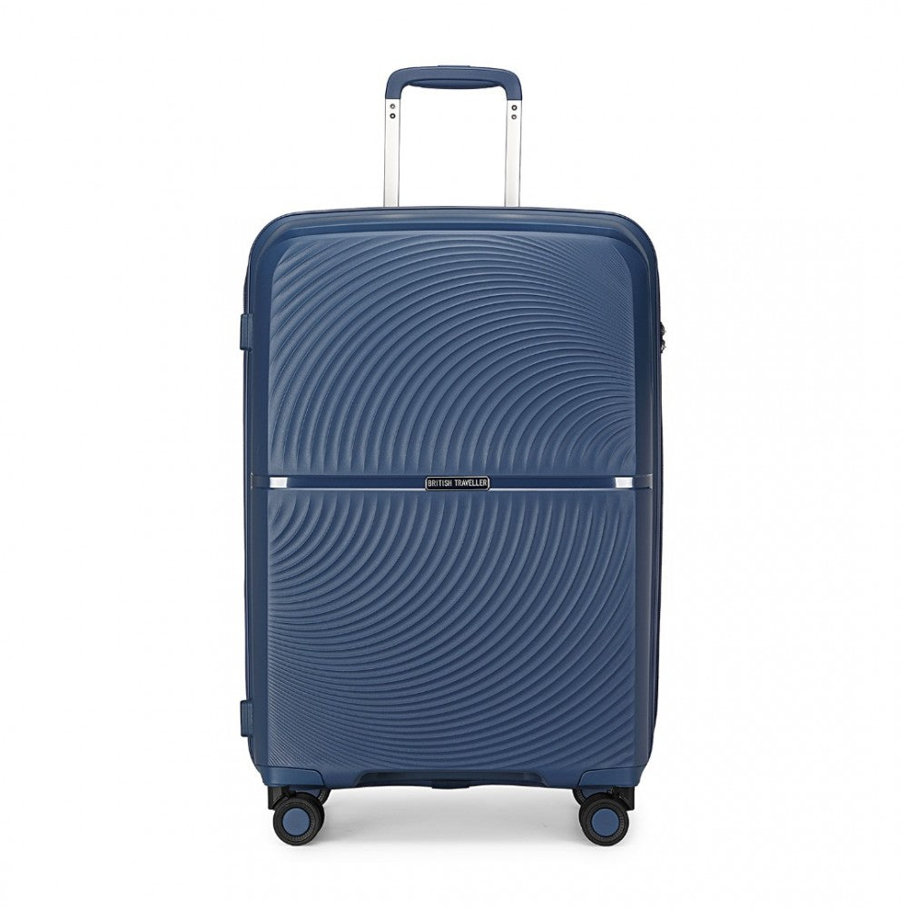 K2393L - British Traveller 3 Pcs Set Spinner Hard Shell PP Suitcase With TSA Lock - Navy - Luggage eStore