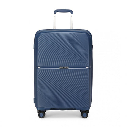 K2393L - British Traveller 3 Pcs Set Spinner Hard Shell PP Suitcase With TSA Lock - Navy - Luggage eStore