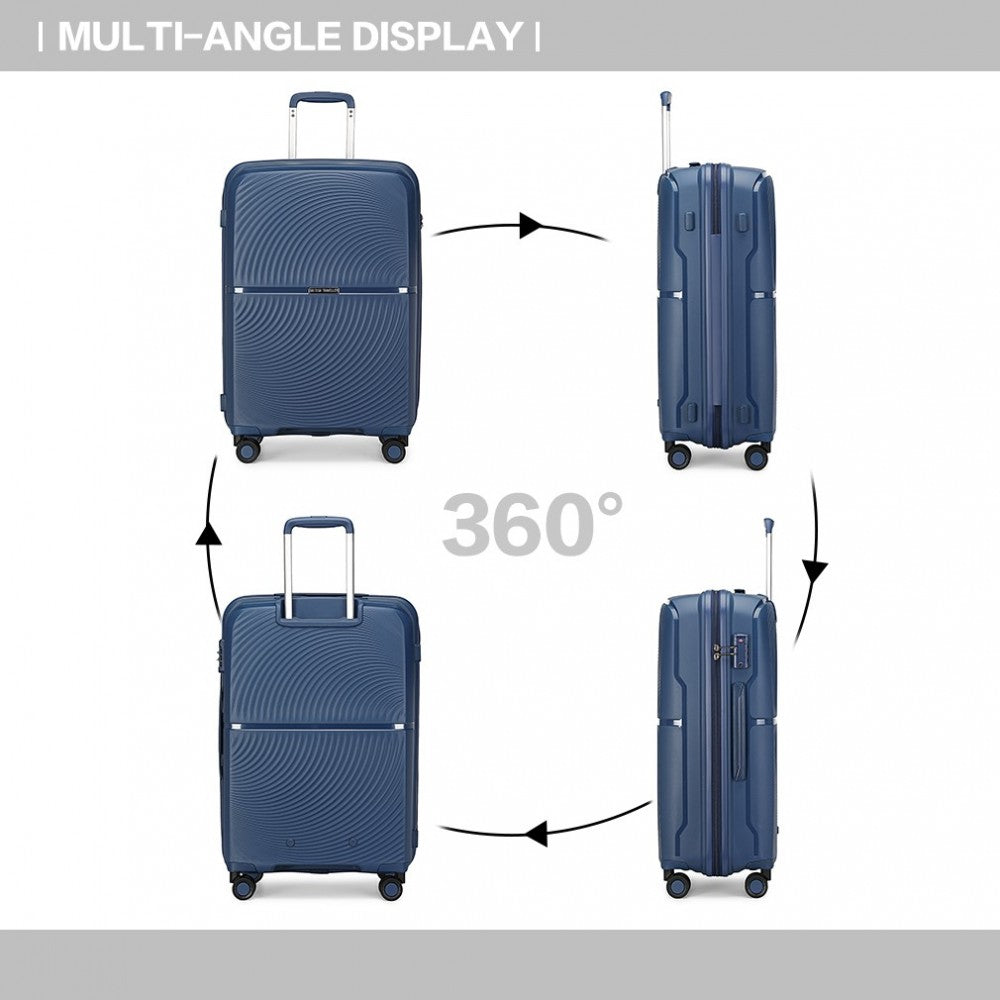 K2393L - British Traveller 3 Pcs Set Spinner Hard Shell PP Suitcase With TSA Lock - Navy - Luggage eStore