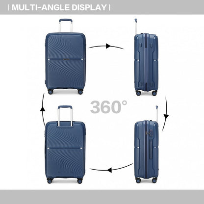 K2393L - British Traveller 3 Pcs Set Spinner Hard Shell PP Suitcase With TSA Lock - Navy - Luggage eStore