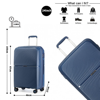 K2393L - British Traveller 3 Pcs Set Spinner Hard Shell PP Suitcase With TSA Lock - Navy - Luggage eStore