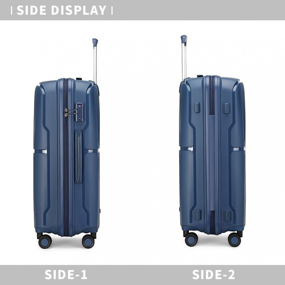 K2393L - British Traveller 3 Pcs Set Spinner Hard Shell PP Suitcase With TSA Lock - Navy - Luggage eStore
