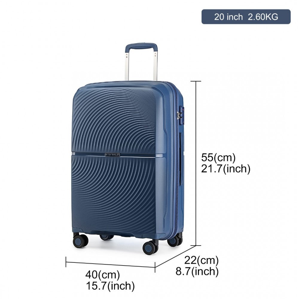 K2393L - British Traveller 3 Pcs Set Spinner Hard Shell PP Suitcase With TSA Lock - Navy - Luggage eStore