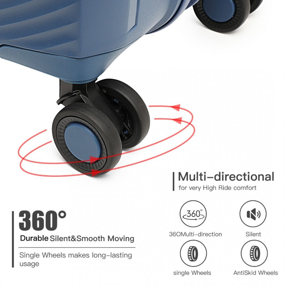 K2393L - British Traveller 3 Pcs Set Spinner Hard Shell PP Suitcase With TSA Lock - Navy - Luggage eStore
