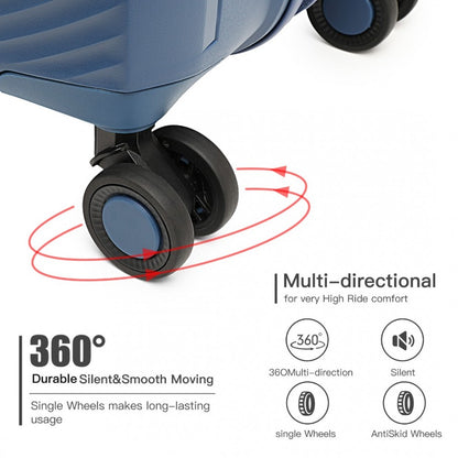 K2393L - British Traveller 3 Pcs Set Spinner Hard Shell PP Suitcase With TSA Lock - Navy - Luggage eStore