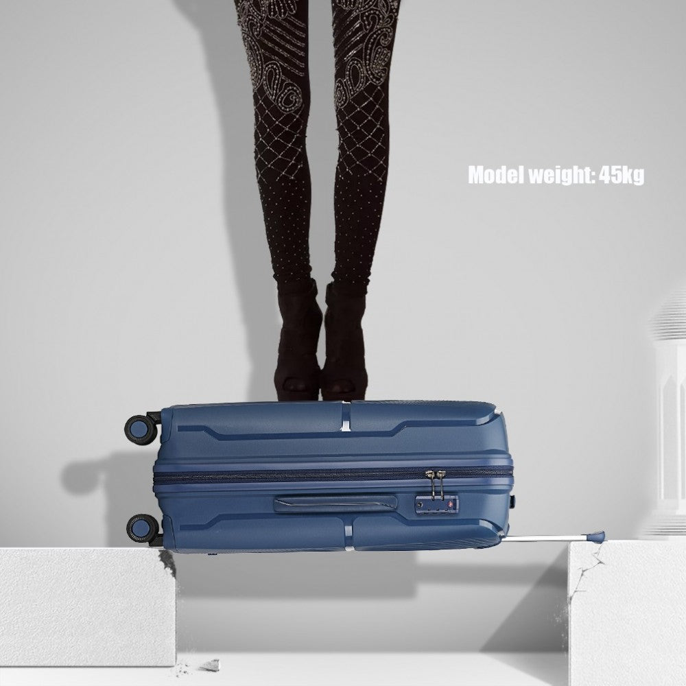 K2393L - British Traveller 3 Pcs Set Spinner Hard Shell PP Suitcase With TSA Lock - Navy - Luggage eStore