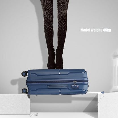 K2393L - British Traveller 3 Pcs Set Spinner Hard Shell PP Suitcase With TSA Lock - Navy - Luggage eStore