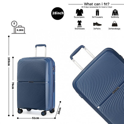 K2393L - British Traveller 3 Pcs Set Spinner Hard Shell PP Suitcase With TSA Lock - Navy - Luggage eStore