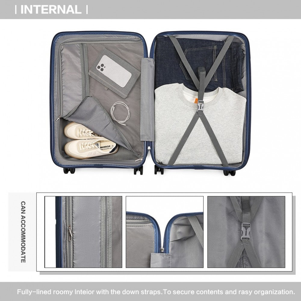 K2393L - British Traveller 3 Pcs Set Spinner Hard Shell PP Suitcase With TSA Lock - Navy - Luggage eStore