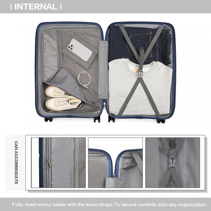 K2393L - British Traveller 3 Pcs Set Spinner Hard Shell PP Suitcase With TSA Lock - Navy - Luggage eStore