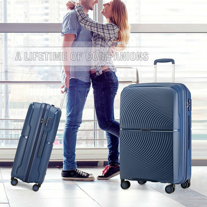 K2393L - British Traveller 3 Pcs Set Spinner Hard Shell PP Suitcase With TSA Lock - Navy - Luggage eStore