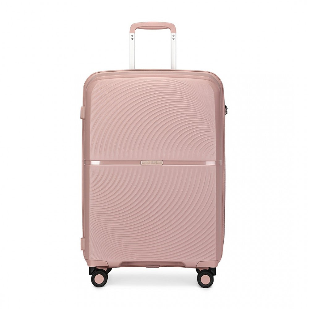 K2393L - British Traveller 3 Pcs Set Spinner Hard Shell PP Suitcase With TSA Lock - Nude - Luggage eStore