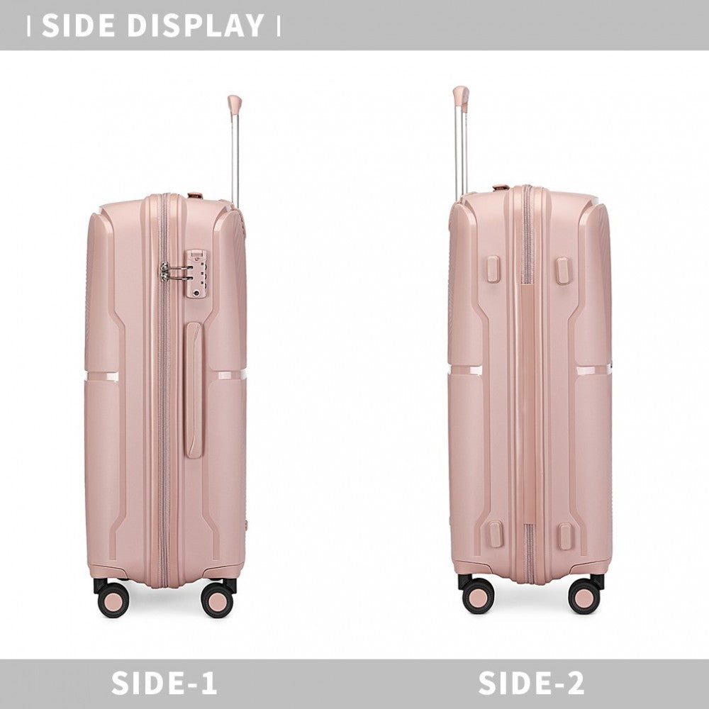 K2393L - British Traveller 3 Pcs Set Spinner Hard Shell PP Suitcase With TSA Lock - Nude - Luggage eStore