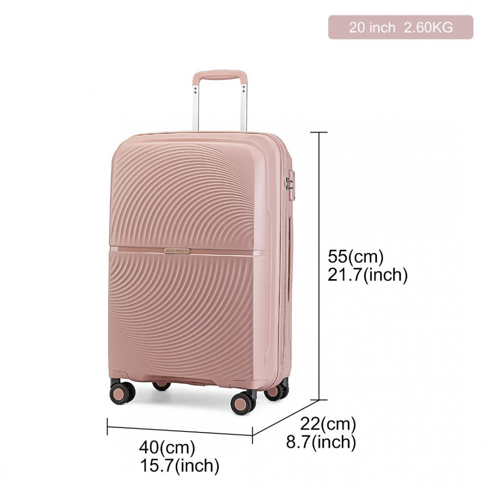 K2393L - British Traveller 3 Pcs Set Spinner Hard Shell PP Suitcase With TSA Lock - Nude - Luggage eStore