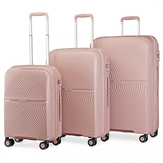 K2393L - British Traveller 3 Pcs Set Spinner Hard Shell PP Suitcase With TSA Lock - Nude - Luggage eStore