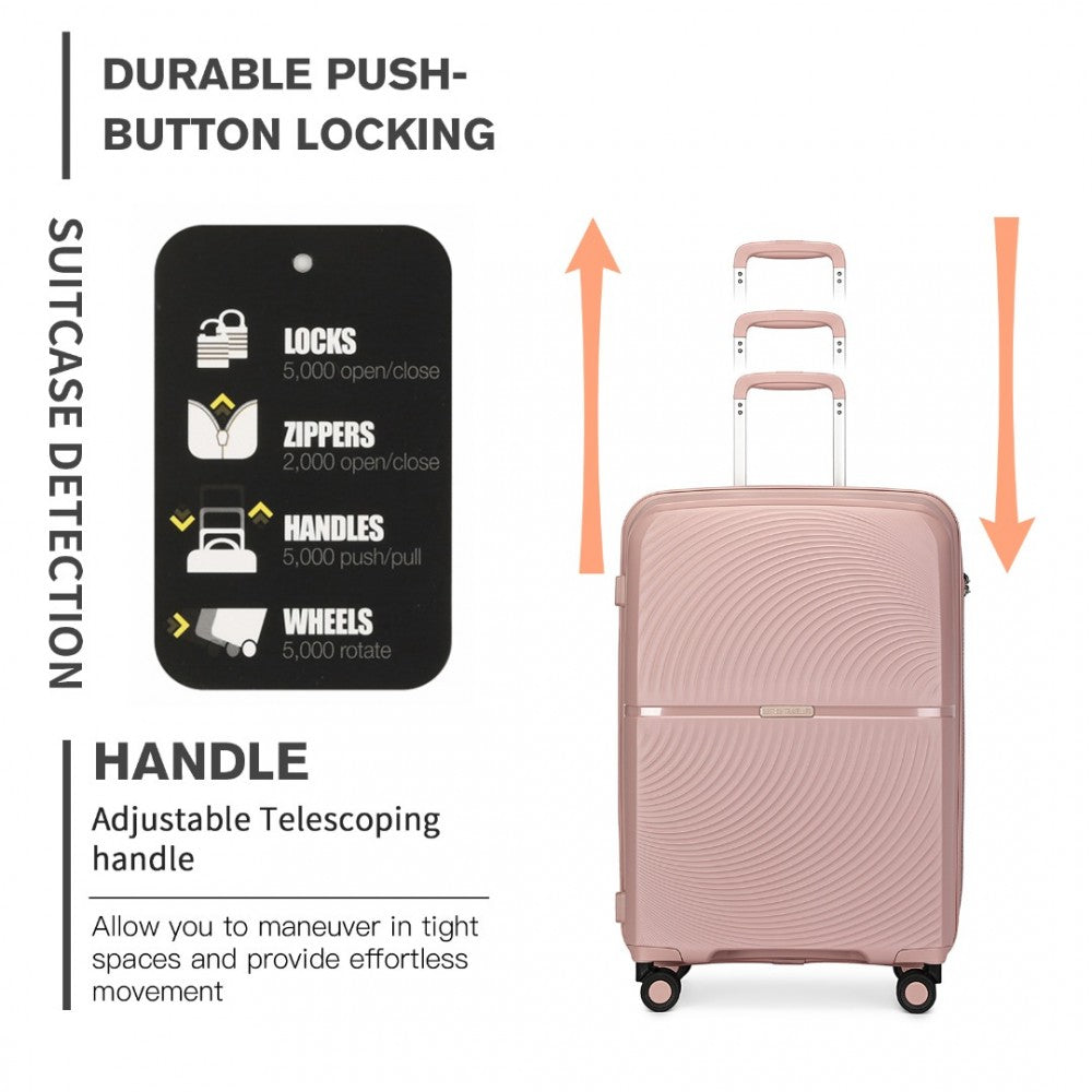 K2393L - British Traveller 3 Pcs Set Spinner Hard Shell PP Suitcase With TSA Lock - Nude - Luggage eStore