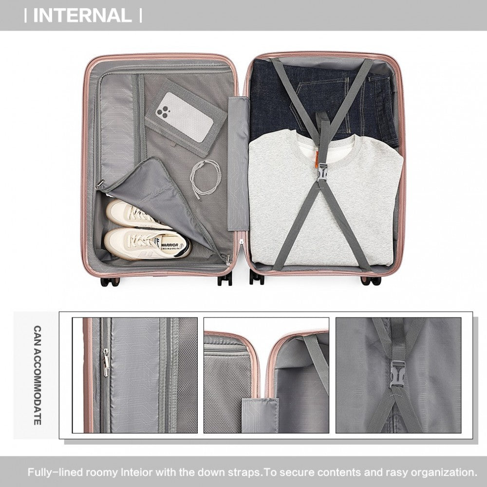 K2393L - British Traveller 3 Pcs Set Spinner Hard Shell PP Suitcase With TSA Lock - Nude - Luggage eStore