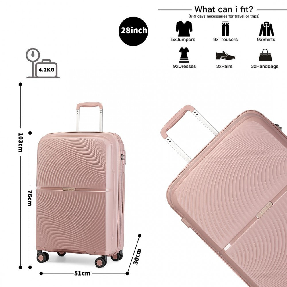K2393L - British Traveller 3 Pcs Set Spinner Hard Shell PP Suitcase With TSA Lock - Nude - Luggage eStore