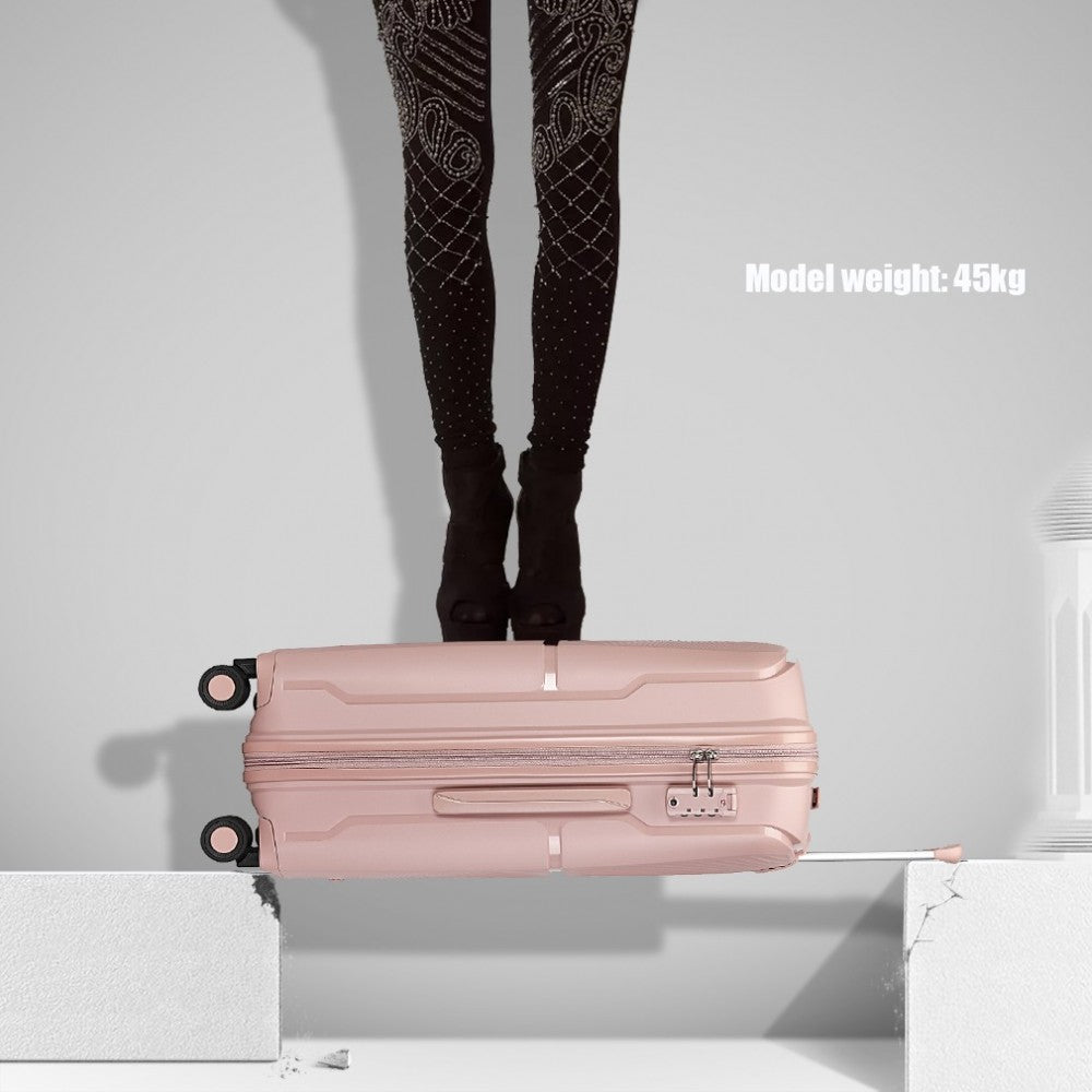 K2393L - British Traveller 3 Pcs Set Spinner Hard Shell PP Suitcase With TSA Lock - Nude - Luggage eStore