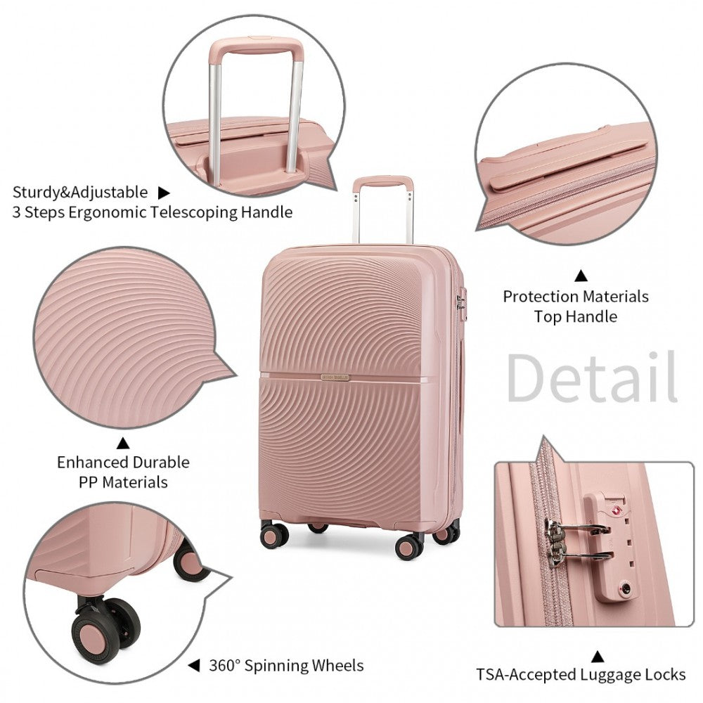 K2393L - British Traveller 3 Pcs Set Spinner Hard Shell PP Suitcase With TSA Lock - Nude - Luggage eStore