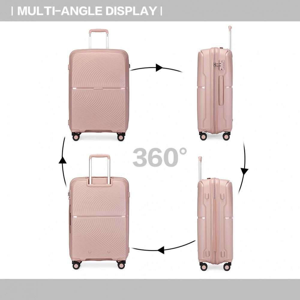 K2393L - British Traveller 3 Pcs Set Spinner Hard Shell PP Suitcase With TSA Lock - Nude - Luggage eStore