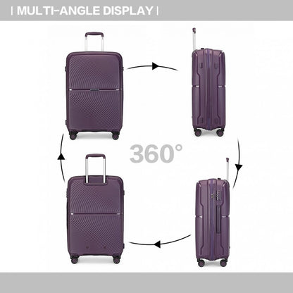 K2393L - British Traveller 3 Pcs Set Spinner Hard Shell PP Suitcase With TSA Lock - Purple - Luggage eStore