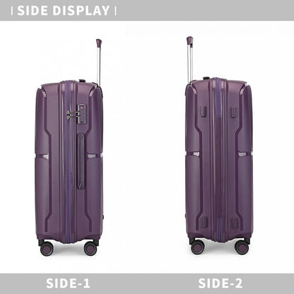 K2393L - British Traveller 3 Pcs Set Spinner Hard Shell PP Suitcase With TSA Lock - Purple - Luggage eStore