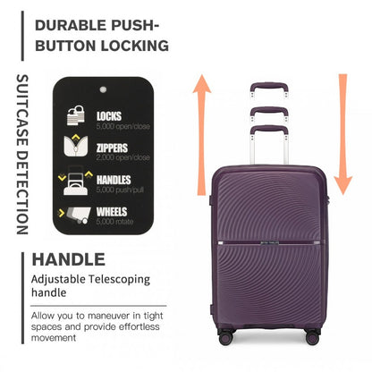 K2393L - British Traveller 3 Pcs Set Spinner Hard Shell PP Suitcase With TSA Lock - Purple - Luggage eStore