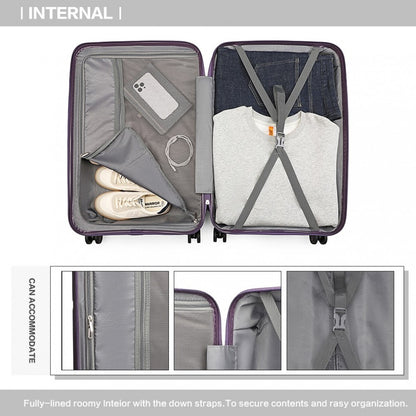 K2393L - British Traveller 3 Pcs Set Spinner Hard Shell PP Suitcase With TSA Lock - Purple - Luggage eStore