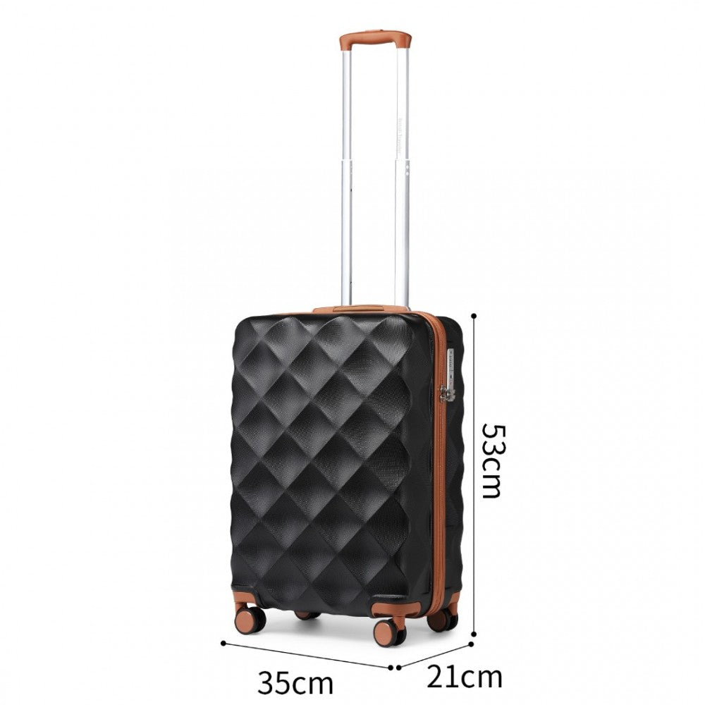 K2395L - British Traveller 20 Inch Ultralight ABS And Polycarbonate Bumpy Diamond Suitcase With TSA Lock - Black And Brown - Luggage eStore