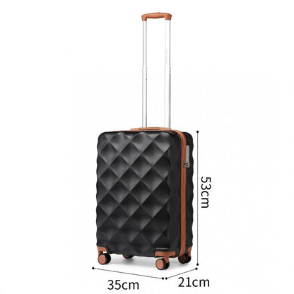 K2395L - British Traveller 20 Inch Ultralight ABS And Polycarbonate Bumpy Diamond Suitcase With TSA Lock - Black And Brown - Luggage eStore