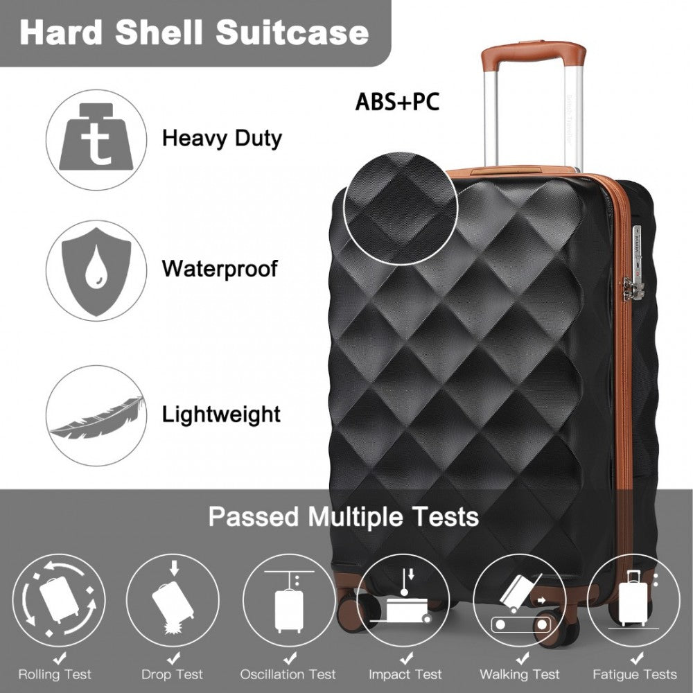 K2395L - British Traveller 20 Inch Ultralight ABS And Polycarbonate Bumpy Diamond Suitcase With TSA Lock - Black And Brown - Luggage eStore