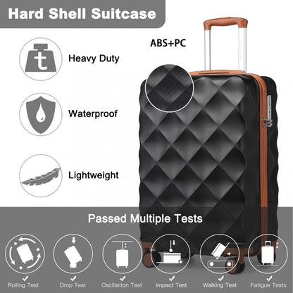 K2395L - British Traveller 20 Inch Ultralight ABS And Polycarbonate Bumpy Diamond Suitcase With TSA Lock - Black And Brown - Luggage eStore