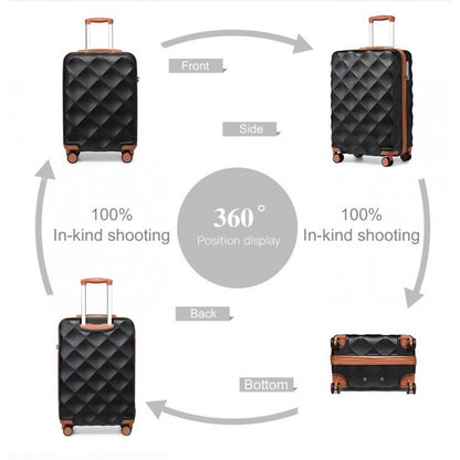 K2395L - British Traveller 20 Inch Ultralight ABS And Polycarbonate Bumpy Diamond Suitcase With TSA Lock - Black And Brown - Luggage eStore
