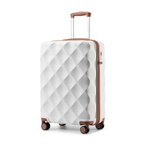 K2395L - British Traveller 20 Inch Ultralight ABS And Polycarbonate Bumpy Diamond Suitcase With TSA Lock - Cream - Luggage eStore