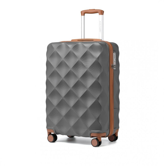 K2395L - British Traveller 20 Inch Ultralight ABS And Polycarbonate Bumpy Diamond Suitcase With TSA Lock - Grey And Brown - Luggage eStore