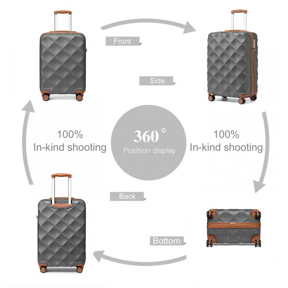 K2395L - British Traveller 20 Inch Ultralight ABS And Polycarbonate Bumpy Diamond Suitcase With TSA Lock - Grey And Brown - Luggage eStore