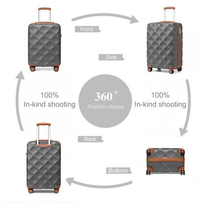 K2395L - British Traveller 20 Inch Ultralight ABS And Polycarbonate Bumpy Diamond Suitcase With TSA Lock - Grey And Brown - Luggage eStore