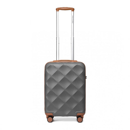 K2395L - British Traveller 20 Inch Ultralight ABS And Polycarbonate Bumpy Diamond Suitcase With TSA Lock - Grey And Brown - Luggage eStore