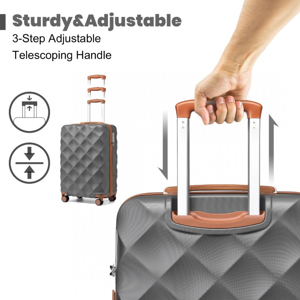K2395L - British Traveller 20 Inch Ultralight ABS And Polycarbonate Bumpy Diamond Suitcase With TSA Lock - Grey And Brown - Luggage eStore
