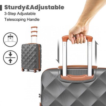 K2395L - British Traveller 20 Inch Ultralight ABS And Polycarbonate Bumpy Diamond Suitcase With TSA Lock - Grey And Brown - Luggage eStore