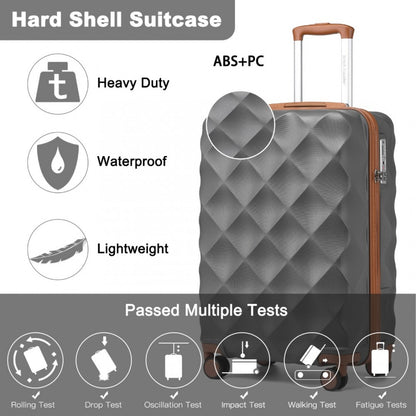 K2395L - British Traveller 20 Inch Ultralight ABS And Polycarbonate Bumpy Diamond Suitcase With TSA Lock - Grey And Brown - Luggage eStore