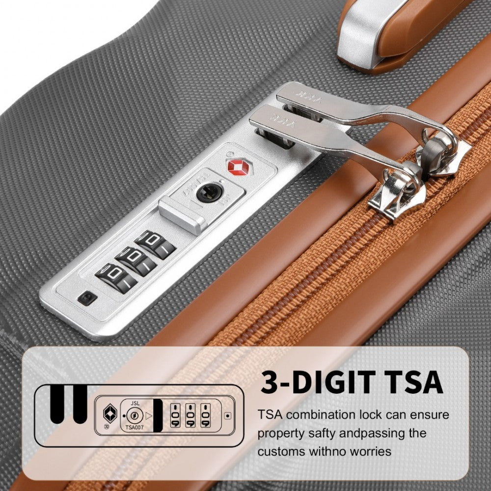 K2395L - British Traveller 20 Inch Ultralight ABS And Polycarbonate Bumpy Diamond Suitcase With TSA Lock - Grey And Brown - Luggage eStore